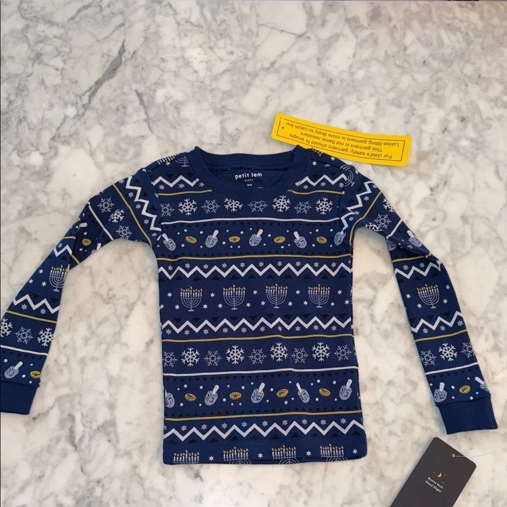 NWT Petit Lem Blue Festive Hannukah Pajama Set